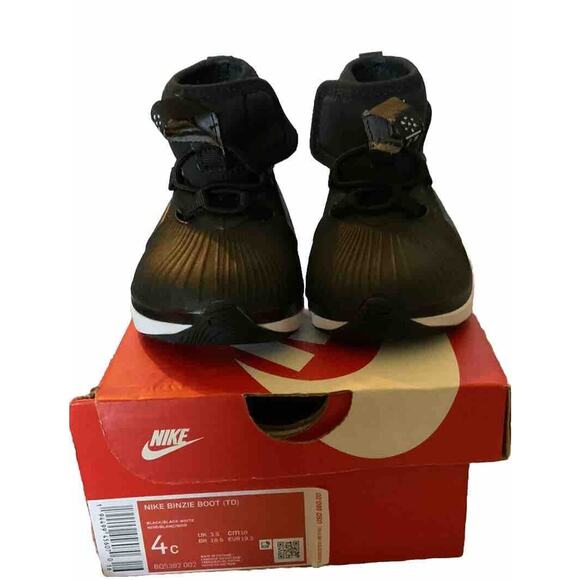 Nike Binzie Puddle Protect Boots Kids 4C Black White Synthetic Hook & Loop - Picture 1 of 5